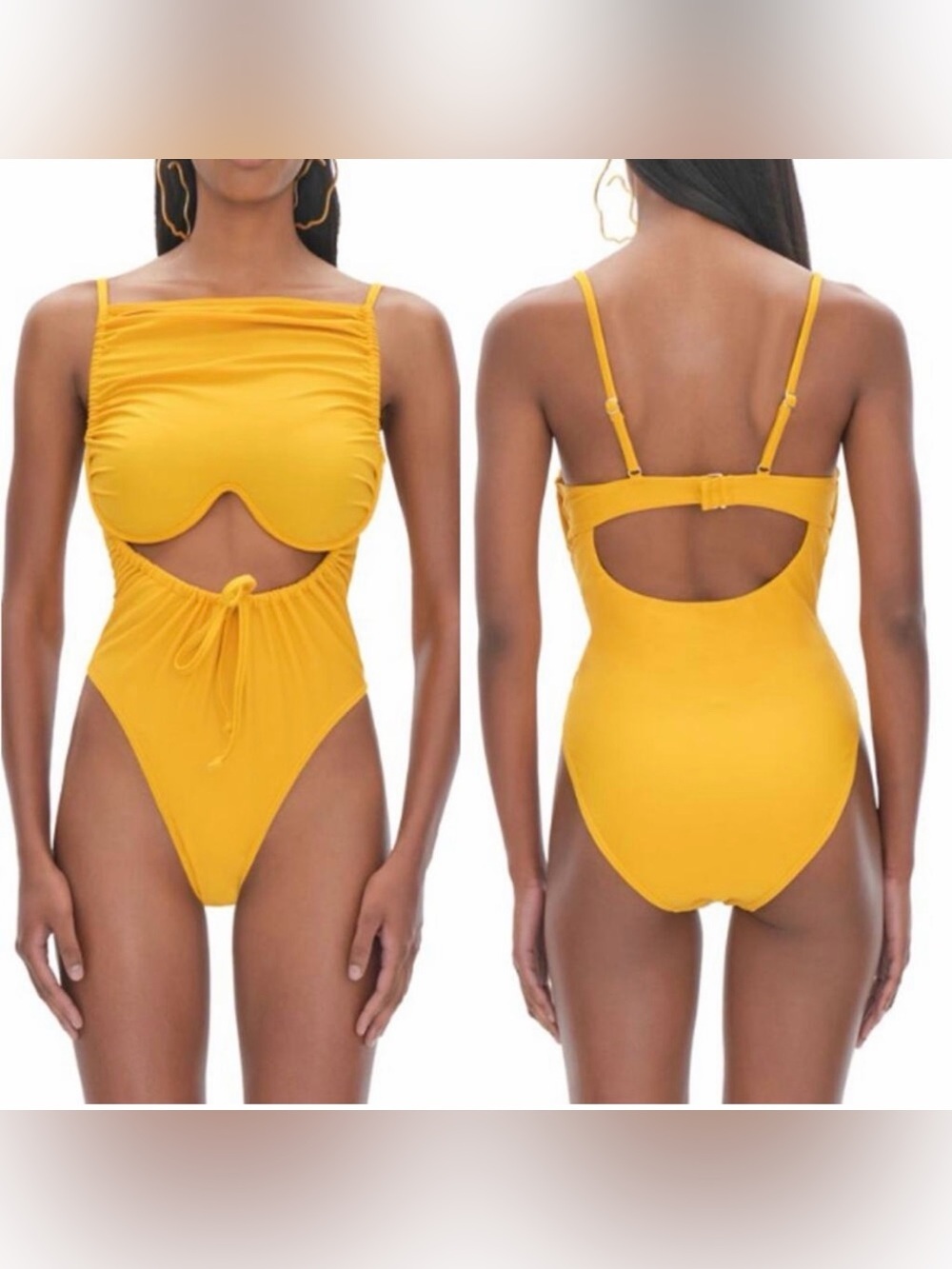Andrea Iyamah Mustard Yellow Cutout One-Piece Swimsuit